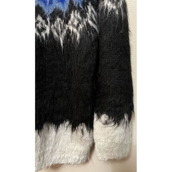 Vtg Signature Imports Alpaca Fair Isle Cardigan Black Blue White Fuzzy Bolivia - Picture 9 of 16